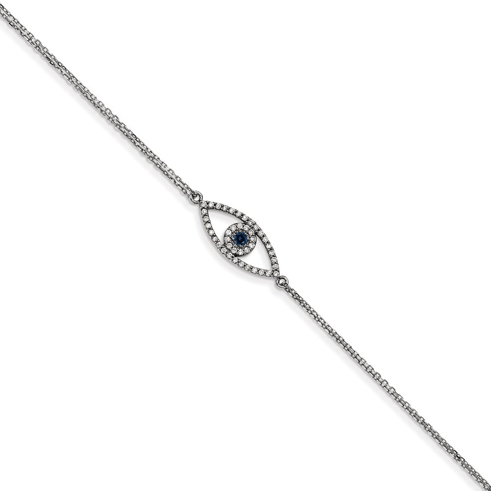 14k White Gold 2 Strand Sapphire A Diamond Evil Eye Bracelet, 7