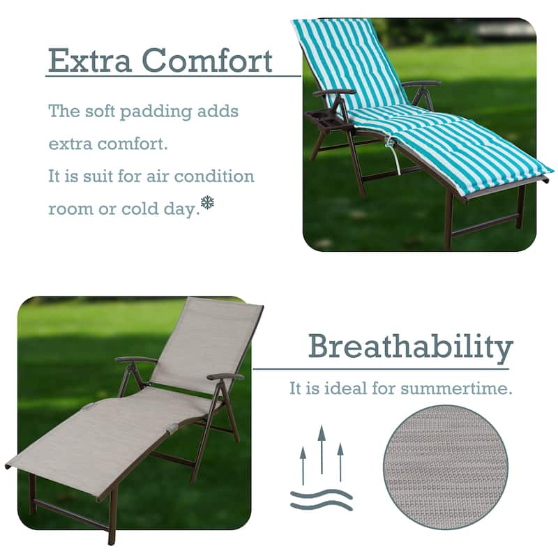 Kozyard Cozy Aluminum Beach Yard Pool Folding Reclining 7 Adjustable Chaise Lounge Chair with Cushion