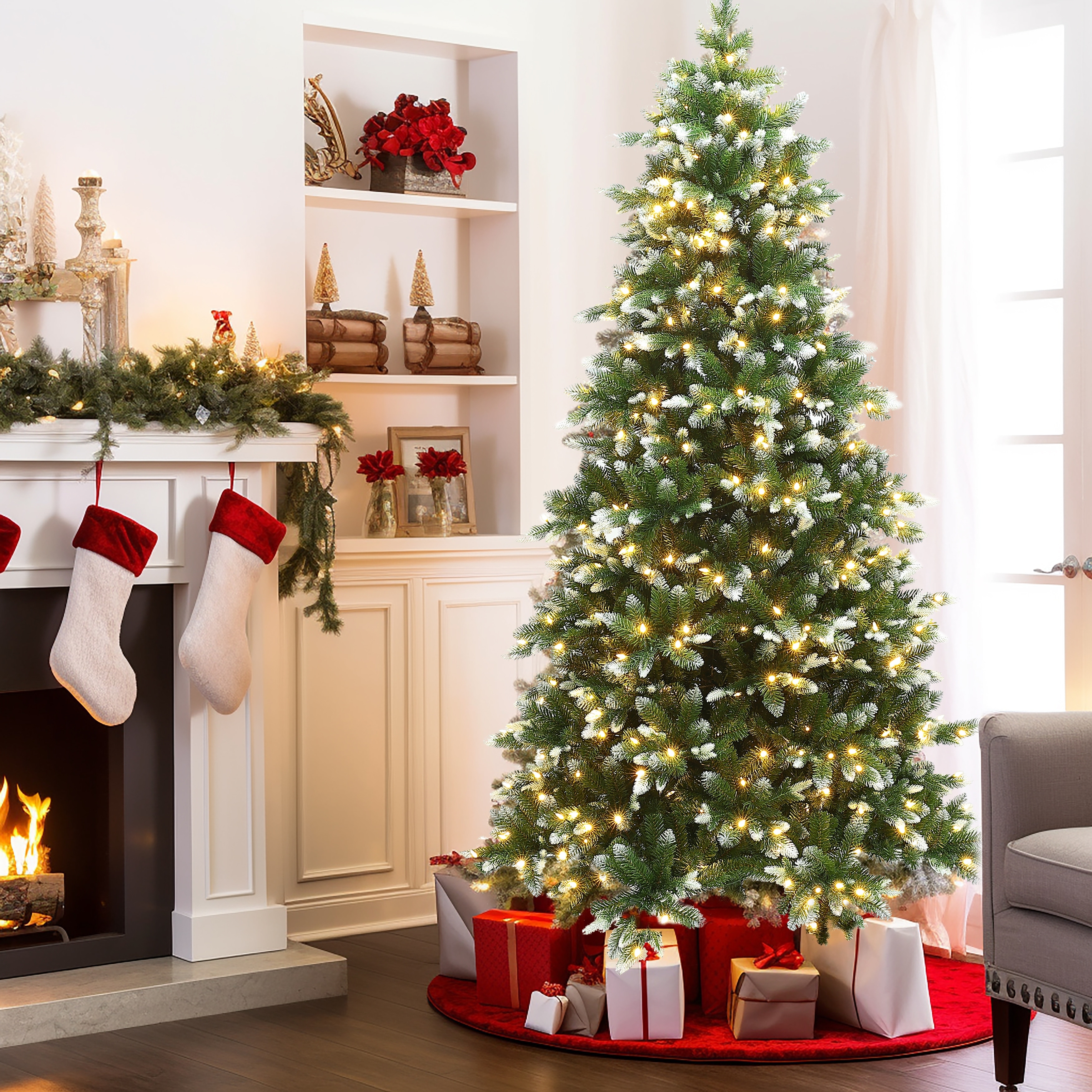 7.5Ft Pre Lit Snow Kissed Artificial Christmas Tree 90 H x 52 Diameter 7.5 Foot