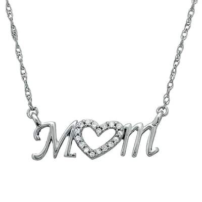 Diamond Heart Mom Pendant White Gold Women's Necklace
