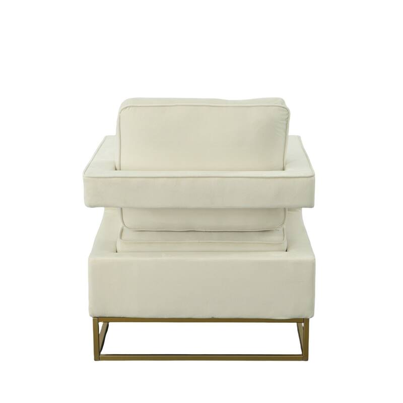 Upholstered Velvet Armchair with Squared Edges - 35.5" - Cream