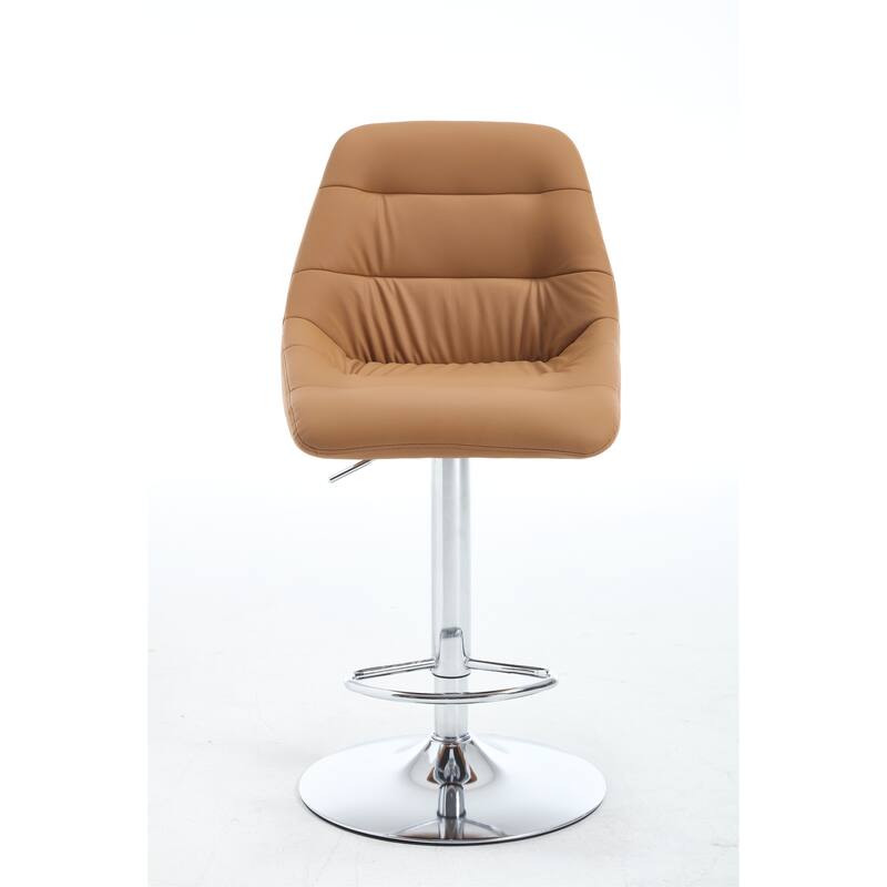 Set of 2 Bar Stools, with Chrome Footrest and Base Swivel Height Adjustable Mechanical Lifting Velvet