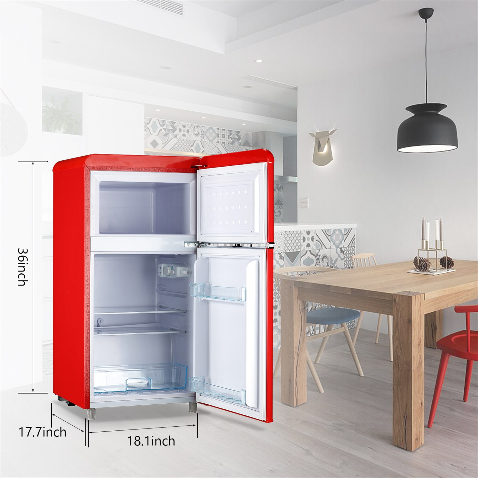  WANAI Compact Refrigerator 3.2 Cu.Ft Retro Dual Door