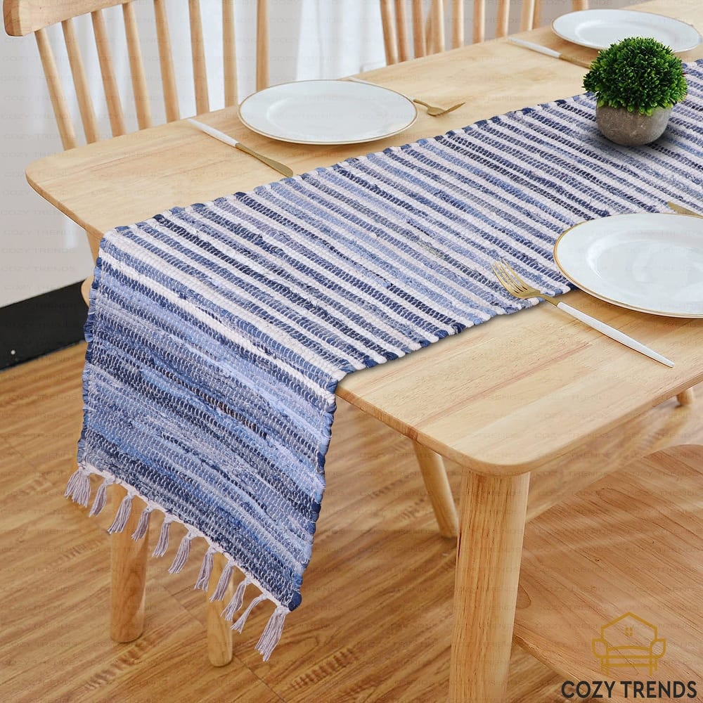 Handmade 100% Natural Cotton Chindi Tabletop Reversible & Washable, Table Runner | 15"x72" - 15''x72''