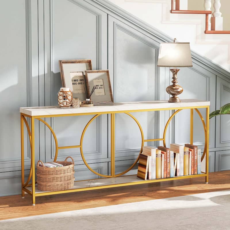 Costway 2-Tier Faux Marble Top Console Table 71" Narrow Console Table - See Details