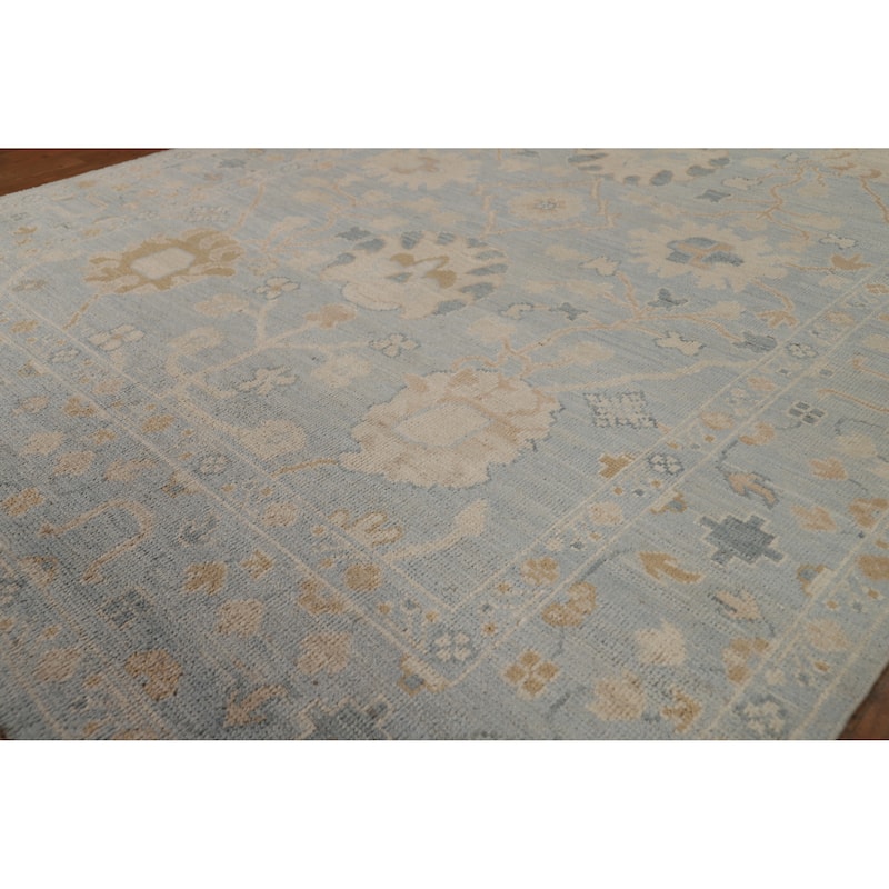 Vegetable Dye Oushak Turkish Rug Hand-Knotted Blue Wool Carpet - 4'11"x 6'11" - 4'11"x 6'11" - Blue