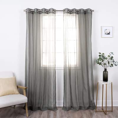 Aurora Home Linen-Textured Semi-Sheer Grommet Curtains