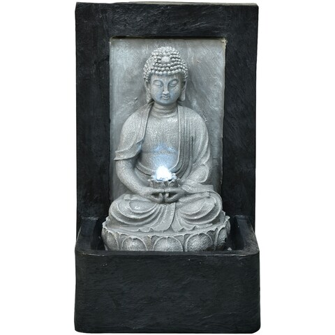 Hanover 24-In. Buddha Wall Statue Indoor or Outdoor Garden Fountain with LED Lights for Patio, Deck, Porch