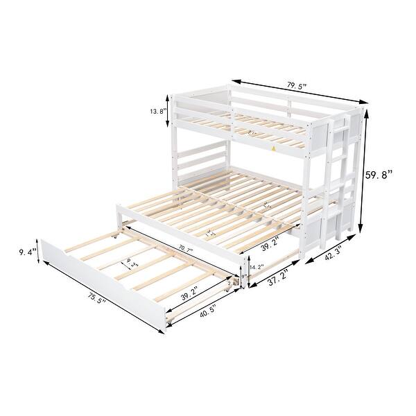 dimension image slide 1 of 2, Twin over Pull-out Bunk Bed with Trundle, Wooden Bunk Bed Frame for 4