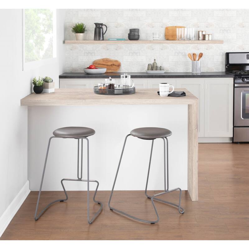 Finn Contemporary Counter Stool in Grey Steel and Light Grey Fabric - Set of 2 - 19.5"Lx18"Wx25.75"H