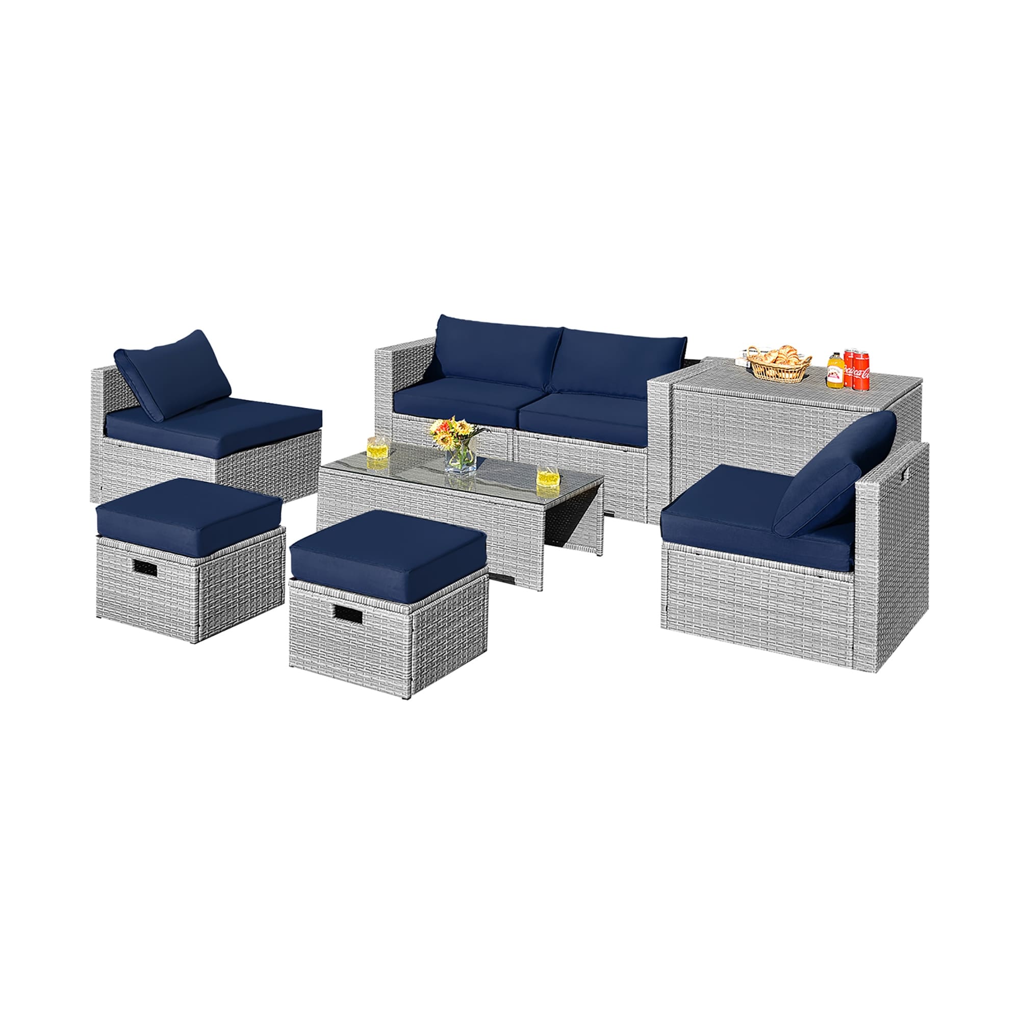 8 PCS Patio Wicker Furniture Set Outdoor PE Rattan Conversation Set