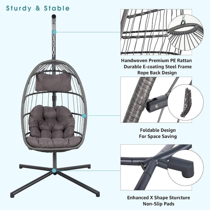 Egg Chair with Stand,Patio Rattan Wicker Hanging Swing,Indoor Outdoor - Egg Chair with Stand