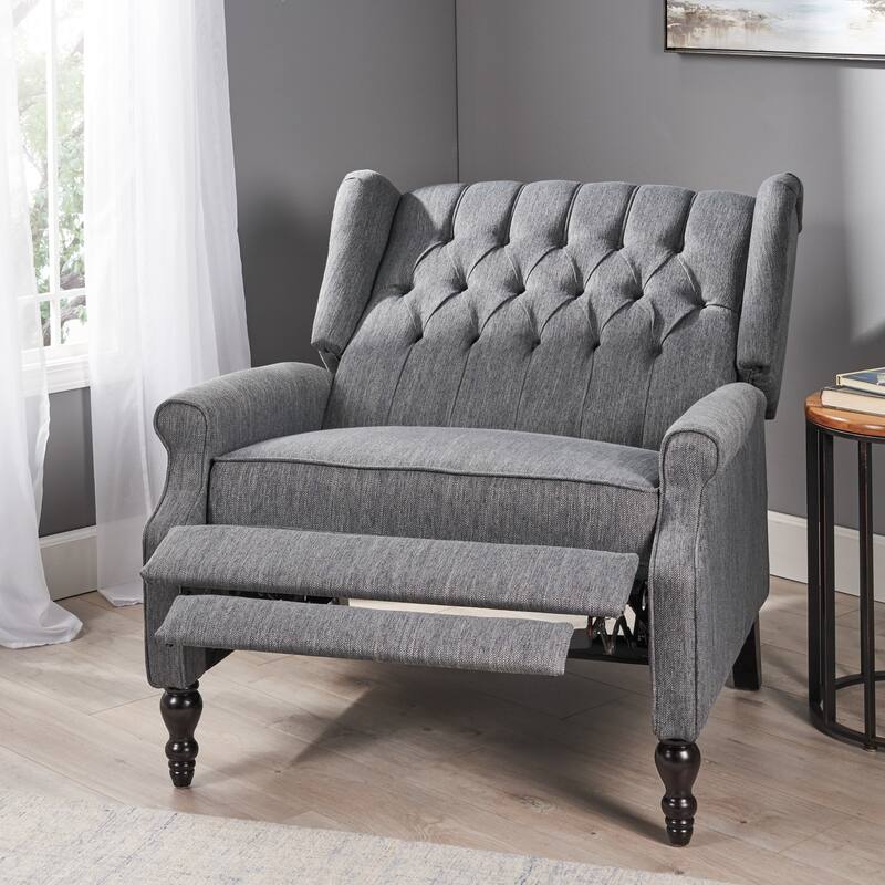 Oversized Wingback Push-Back Recliner with Footrest, Tufted Back, Nailheads