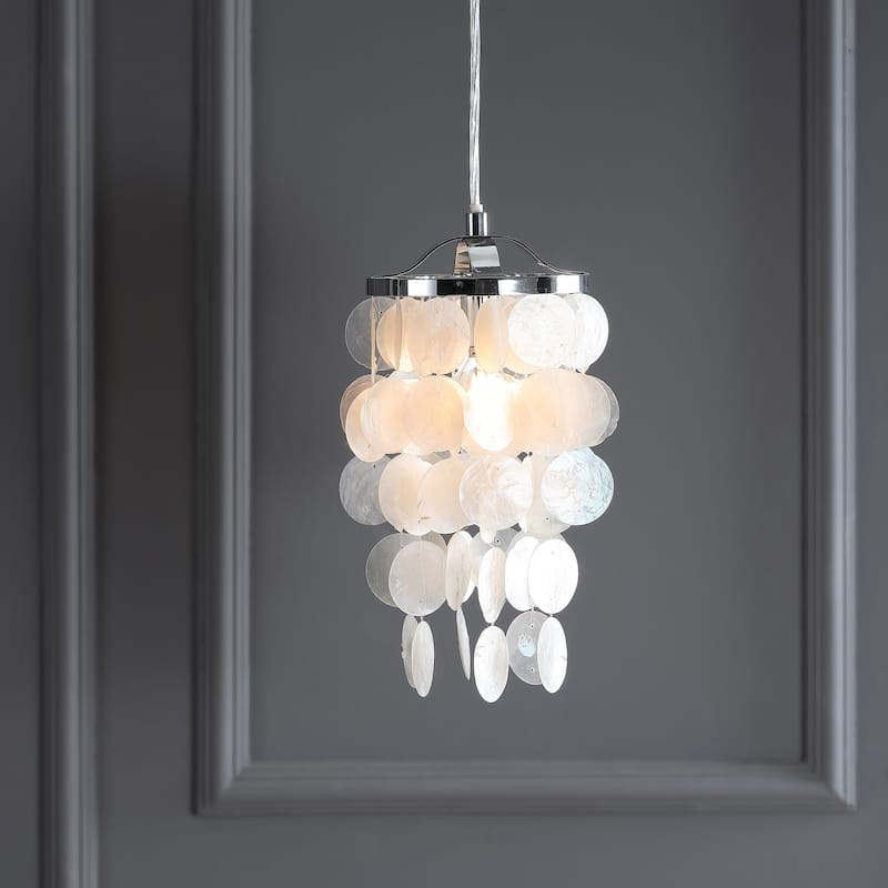 Nova 7" Seashell LED Pendant Pendant, White/Chrome by JONATHAN Y