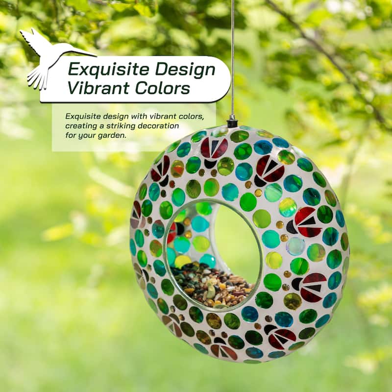 Glitzhome Round Hanging Multi-Color Mosaic Birdfeeder