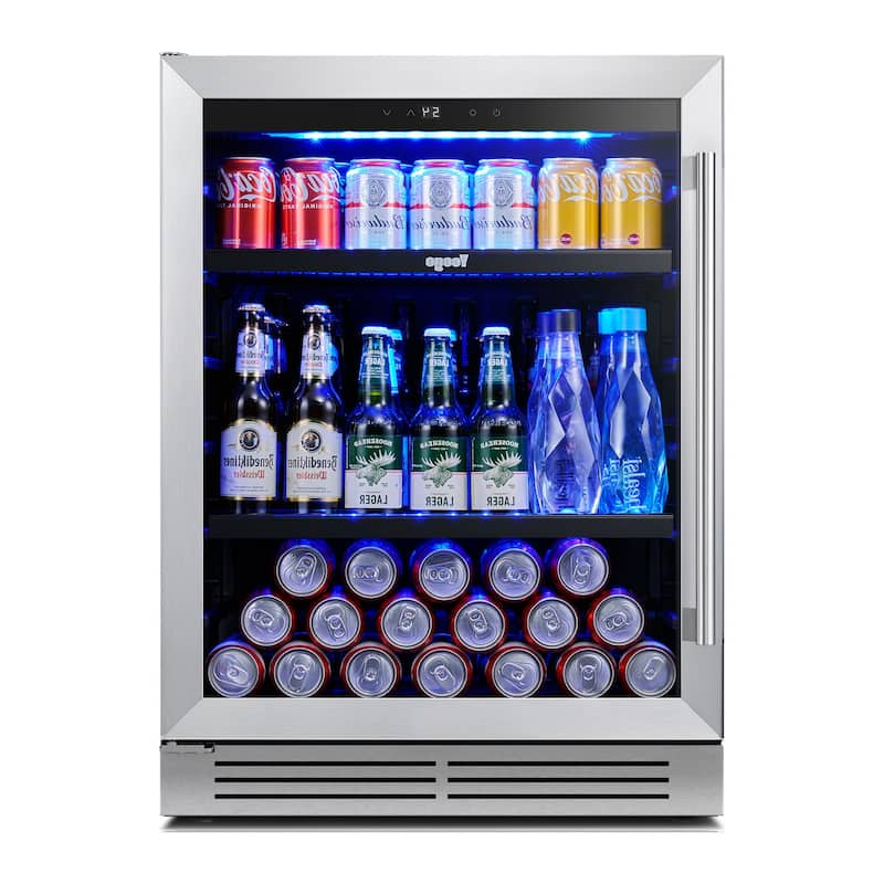 HomeRoots 32" X 24" Silver Stainless Steel Single Compartment Can Beverage Refrigerator