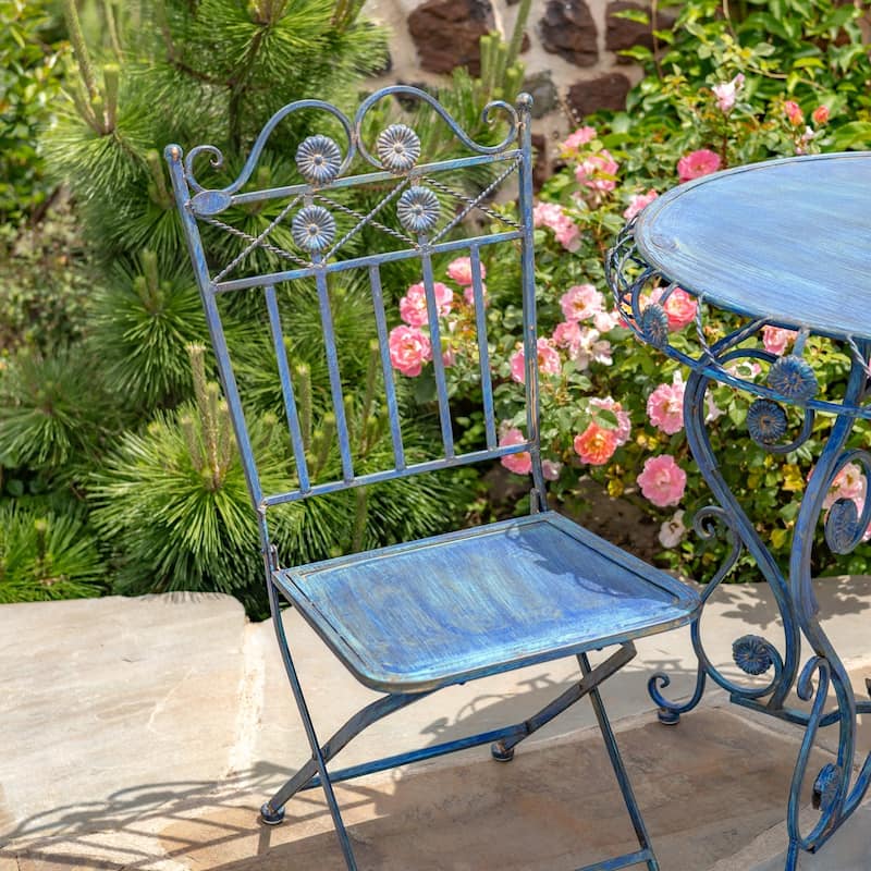 3- Piece Bistro Set with Flower Accents "Copenhagen" - 30.31" L x 30.31" W x 30.31" H.