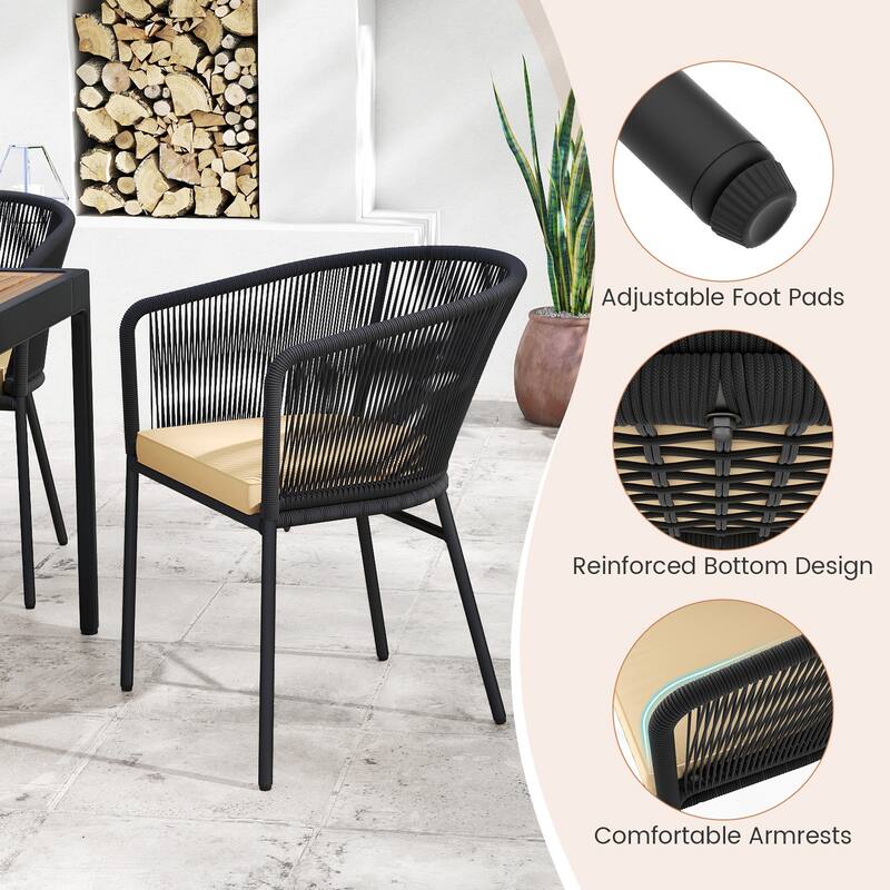 Gymax Patio Dining Chair Set of 4 w/Backrest Armrests Washable