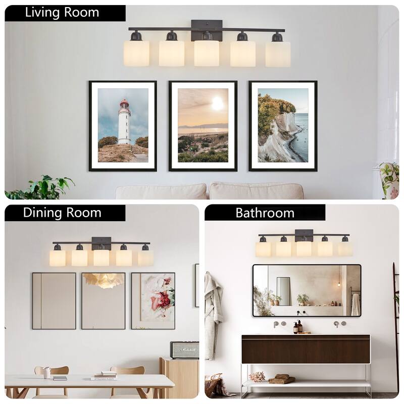 Bathroom Light Fixtures, 5-Light Modern Vanity Light Over Mirror, Wall Sconces with Frosted Glass Shades