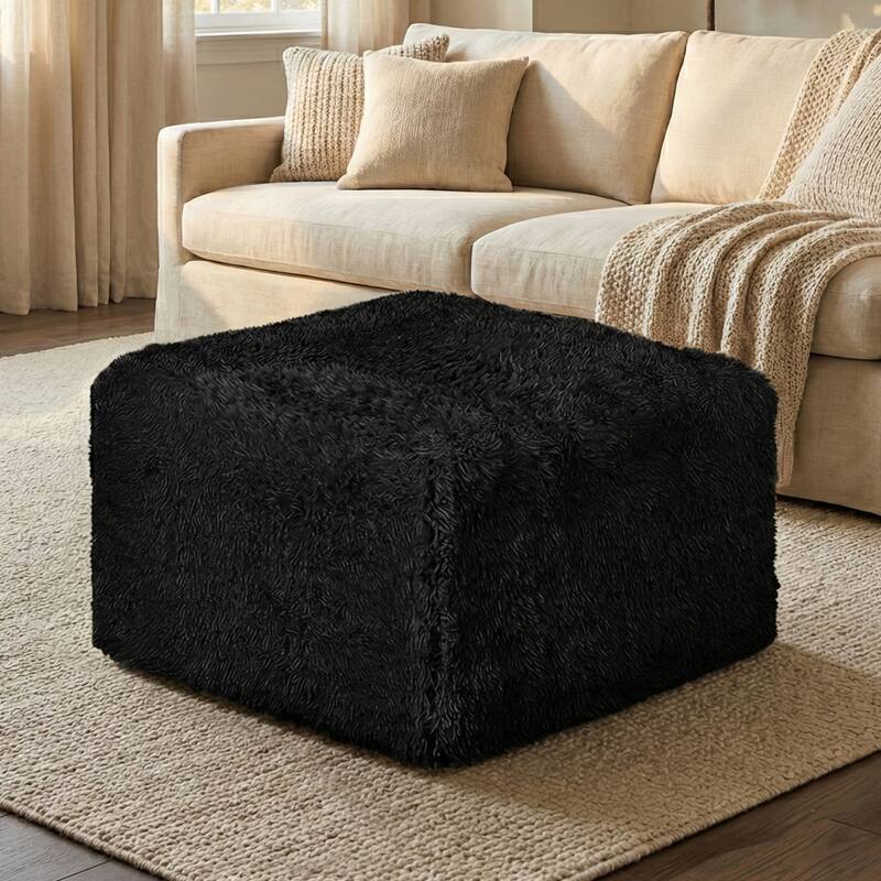 Furniture of America Ylena Modern Faux Fur Foam Modular Compressed Sofa Chair - Ottoman - Black