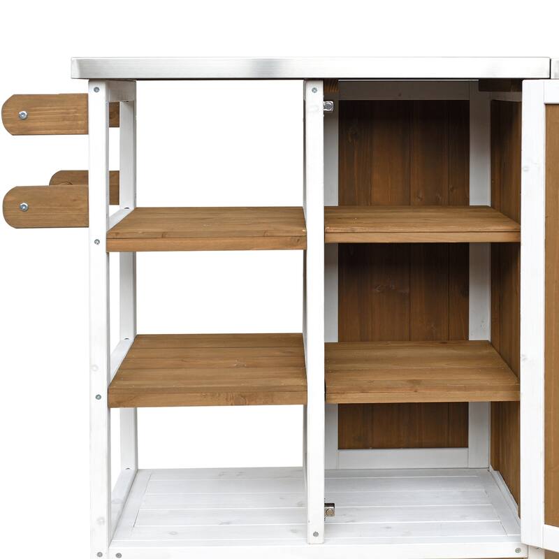 Foldable Outdoor Kitchen Island Cart with Lockable Wheels and Storage Cabinet