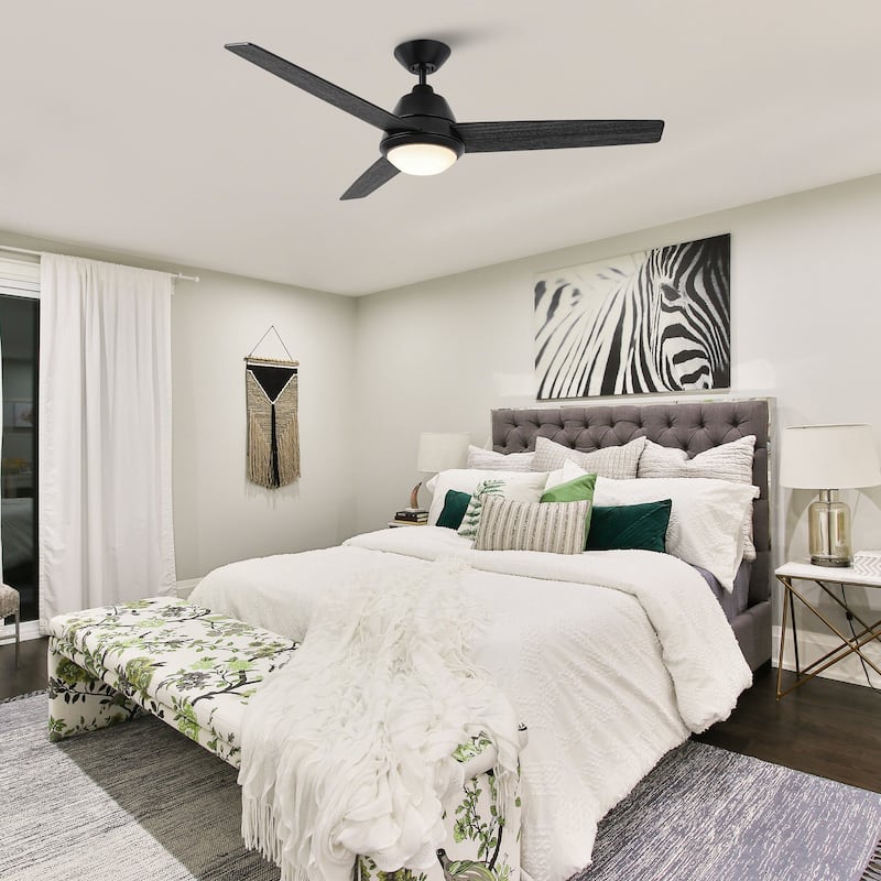 52-inch Modern Black Wooden Ceiling Fan with LED Light and Remote