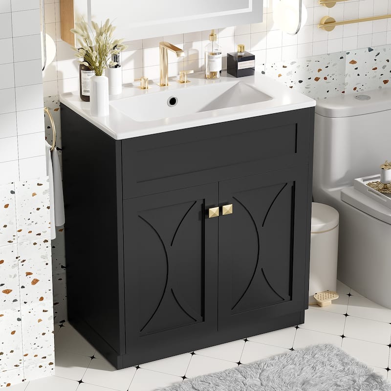 30'' Freestanding Bathroom Vanity with White Integrated Ceramic Sink - 30'' x 18.3'' x 34''