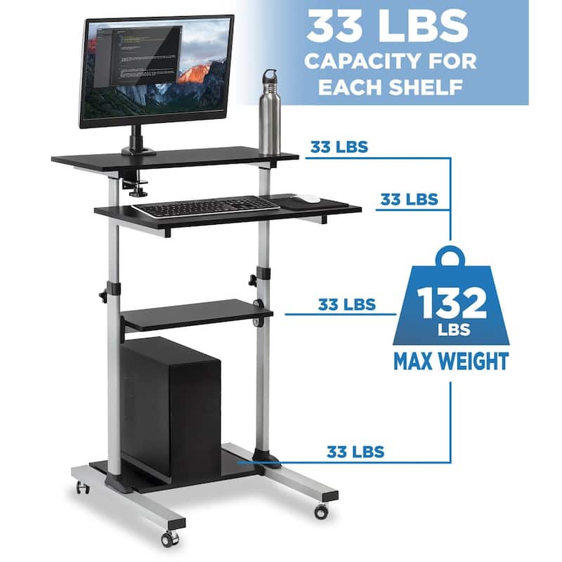 Mount-It! Silver Mobile Computer Desk | Height Adjustable