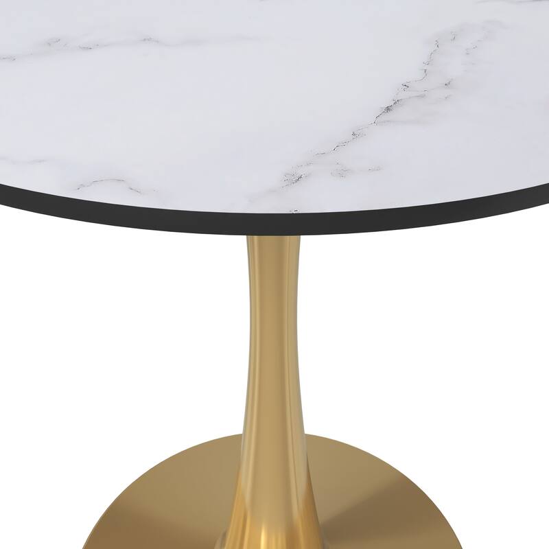 LeisureMod Bristol 27" Round Dining Table for 4 with MDF Tabletop in Gold Steel Base for Kitchen & Dining Room