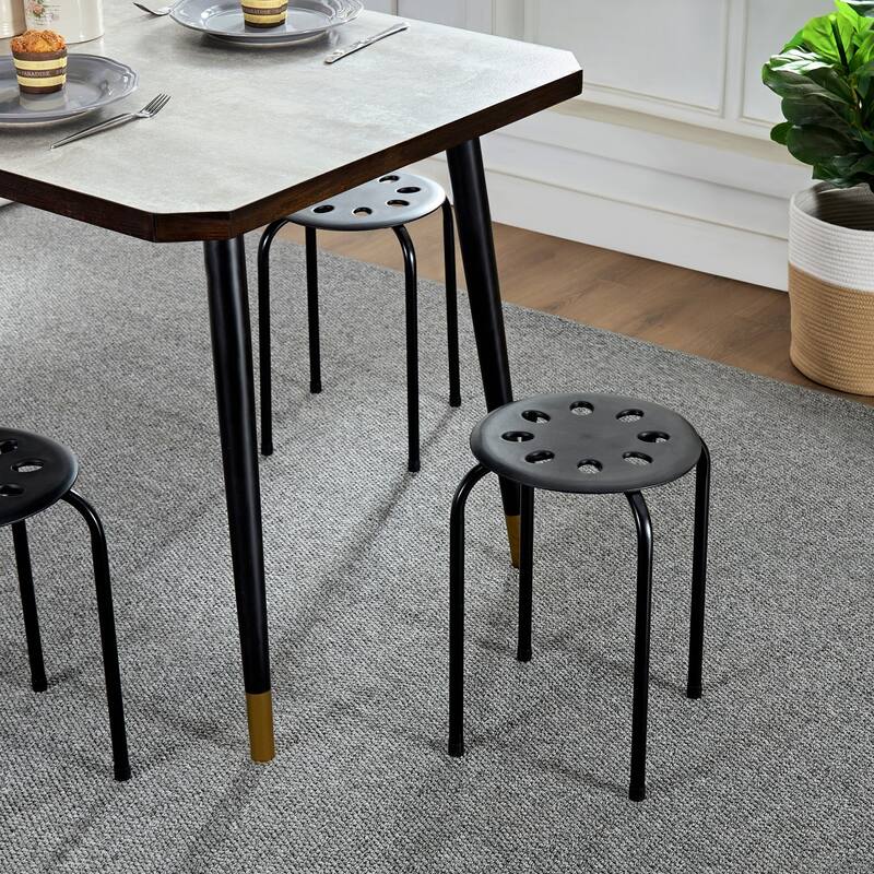 Javlergo 6-Pack Plastic Stackable Stools, Portable 8 Holes Metal Round Top Stools for Kitchen/Classrom