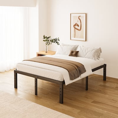 18 Inch Black Metal Platform Bed Frame With Wood Slats Support