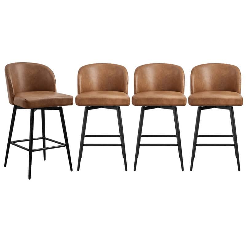 Charlotte Counter Height Swivel Barstool with Metal Legs Set - Set of 4 - Cognac-Faux Leather - Counter Height