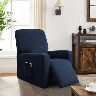 Enova Home Ultra Soft Rhombus Stretch Fabric Recliner Slipcover with Elastic Bottom Side Pocket