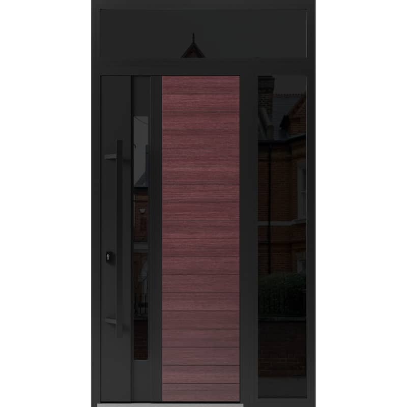 Front Exterior Prehung Steel Door Ronex 0162 Red Oak Entry Metal Painted W36xH80 Left hand Inswing - Red - 50 x 96