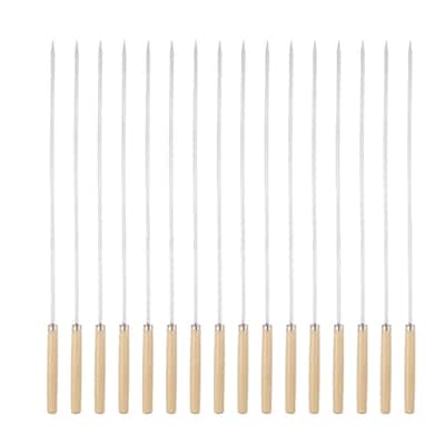 16pcs Kebob Skewers 34cmx4.3mmx1.2mm Flat Sticks with Wood Grip Handle - 40cmx4.3mmx1.2mm