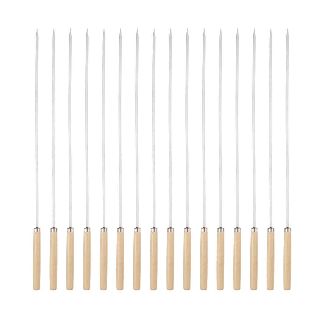 16pcs Kebob Skewers 34cmx4.3mmx1.2mm Flat Sticks with Wood Grip Handle - 40cmx4.3mmx1.2mm