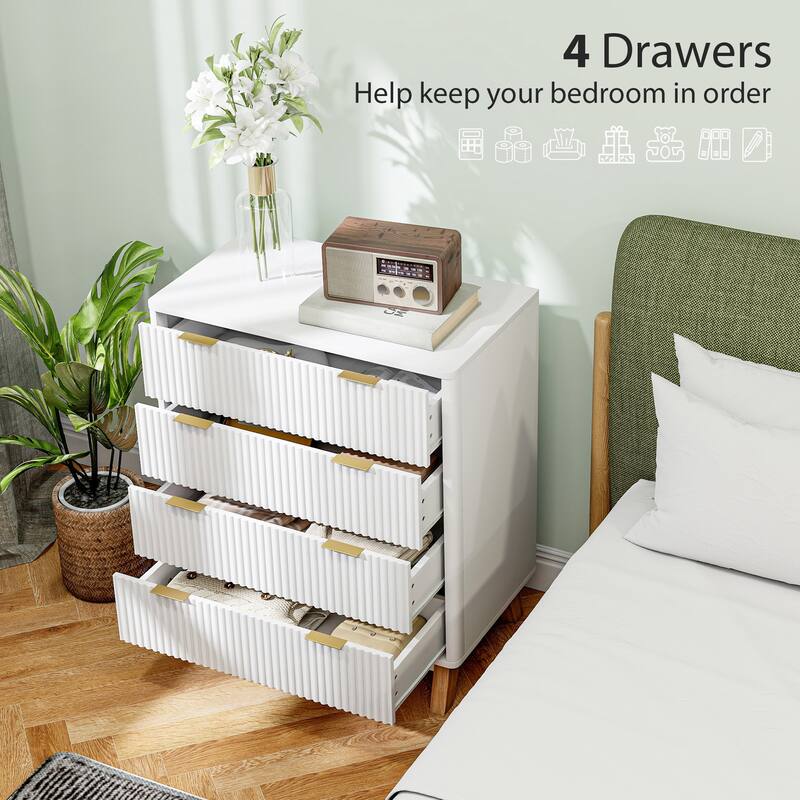 Modern 4-Drawer Wave Front Dresser Particleboard & MDF Chest with Chic Storage