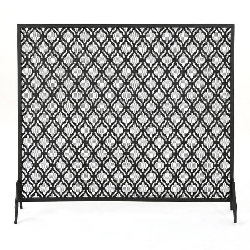 35x39 Fireplace Screen, Flower Design, Classic Matte Black Iron Finish