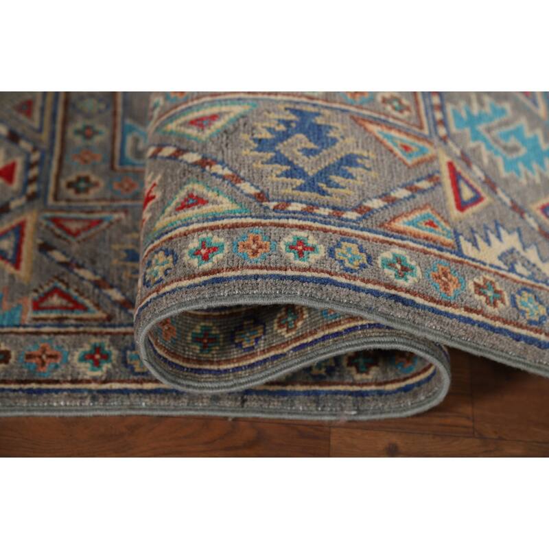 All-Over Gray Kazak Oriental Foyer Rug Hand-Knotted Wool Carpet - 2'8" x 4'1"