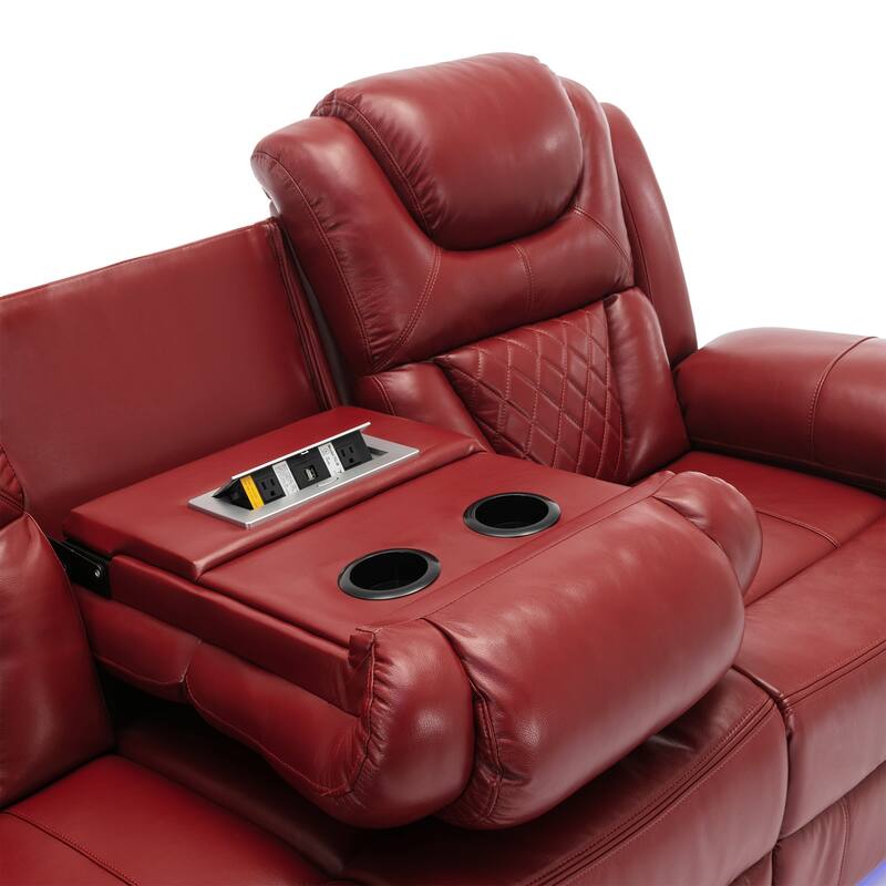 Home Theater Seating Manual Recliner Chair with Center Console and LED Light Strip for Living Room, Black
