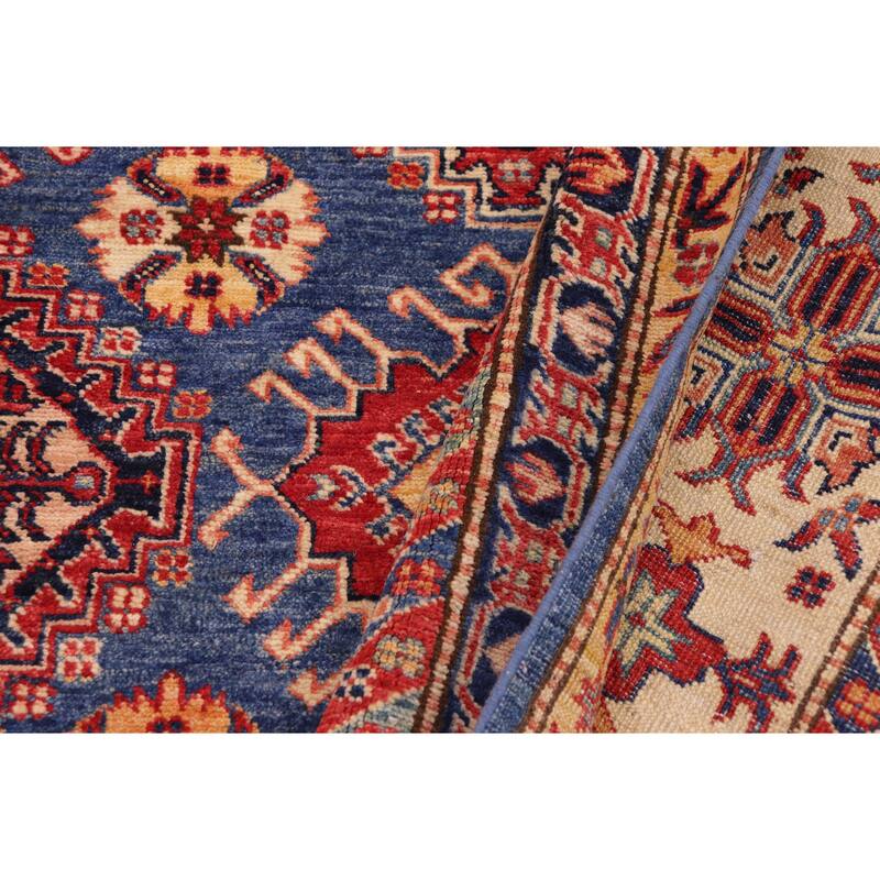 Southwestern Super Kazak Ari Blue/Beige Hand Knotted Wool Rug - 9'1'' x 12'7''