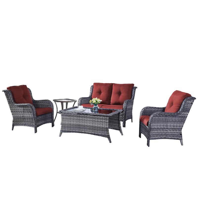 Pocassy 5 Pieces Outdoor Patio 2-Seat Sofa Chairs with Coffee Table