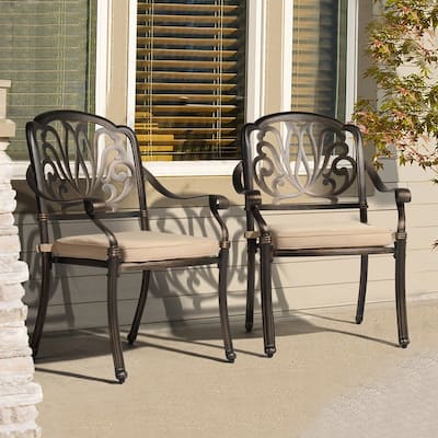 Patio Cast Aluminum Stackable Dining Chair Set (Set of 2)