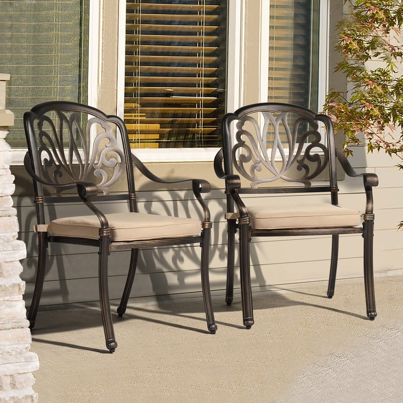 Patio Cast Aluminum Stackable Dining Chair Set (Set of 2)