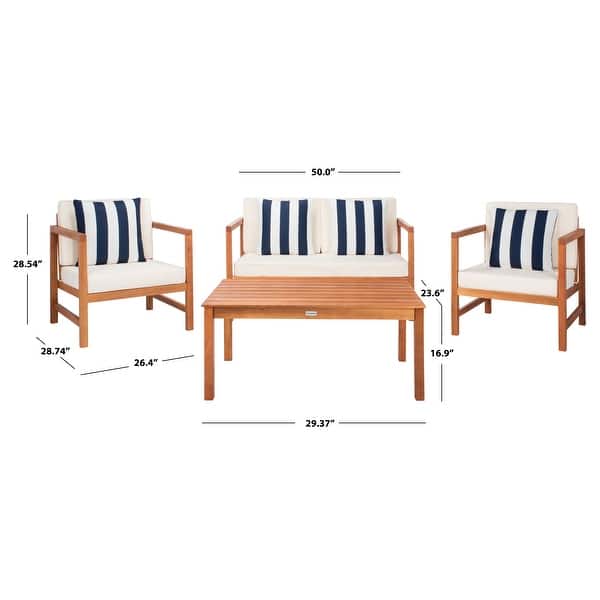 dimension image slide 1 of 4, SAFAVIEH Outdoor Montez 4-piece Conversation Set with Accent Pillows