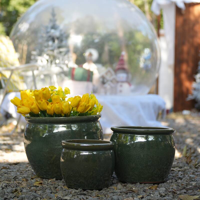 Handmade Glazed Ceramic Planter Set of 3, 15/12/9 Inch Diameter, Solid Glossy Finish