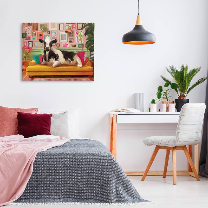 Stupell Cow in Whimsical Maximalist House Canvas Wall Art Design By Kamdon Kreations