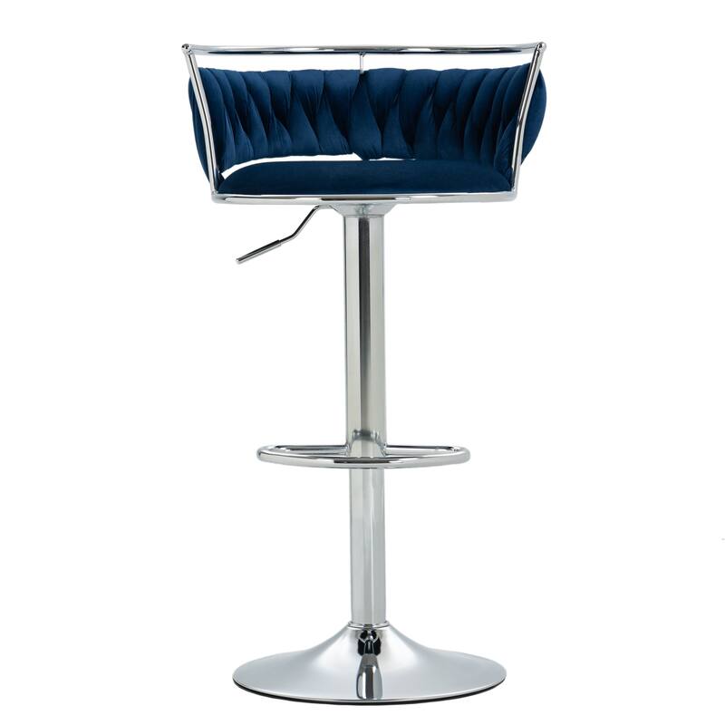 Set of 2 Velvet Adjustable Swivel Bar Stools