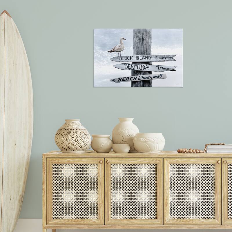 Stupell Vacation Beach Signs with Seagull Canvas Wall Art Design By Robin-Lee Viera