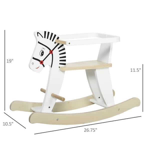 dimension image slide 1 of 2, Classic Kids Rocking Horse with Handrails, Backrest & Wooden Base, Ideal for Toddlers 1-3 Years, Safe & Sturdy